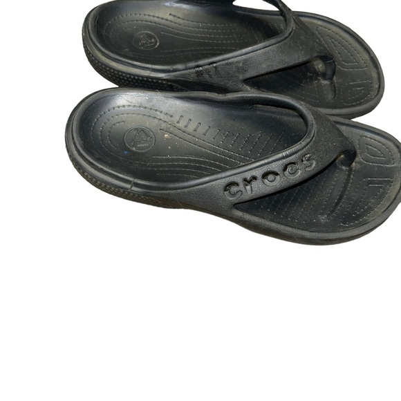 Crocs kids black baya flip flops unisex youth 1 Y1 J1 unisex sandals swim beach - Picture 1 of 4